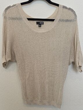 a.n.a Beige Lightweight Knit Short Sleeve Top